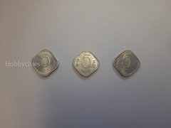 1973 Complete Indian 5 Paise Coins Mint set- 3 coin trio (Mumbai, Kolkata, Hyderabad)