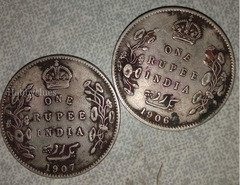Two Vintage British India One Rupee Coins 1906 & 1907