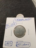 1957 Netherlands 25 Cent Silver Coin