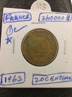 1963 France 20 Centimes Coin