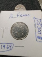 1969 French 1/2 Franc Coin