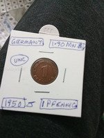 1950 J Germany 1 Pfennig Coin UNC