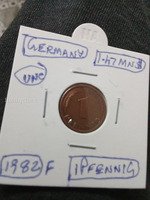 1982 F Germany 1 Pfennig Coin UNC