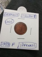 1993 F Germany 1 Pfennig Coin UNC