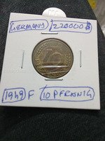 1949 F Germany 10 Pfennig Coin