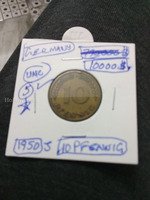 1950 Germany 10 Pfennig Coin UNC