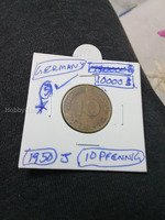 1950 J Germany 10 Pfennig Coin