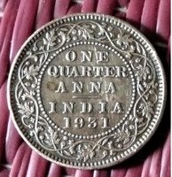 1931 India One Quarter Anna Coin Featuring George V