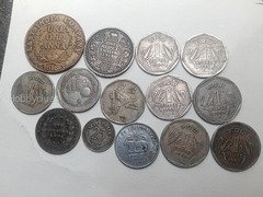 Collection of Vintage Indian Coins Including 1918 One Rupee and 1616 One Anna