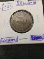 1950 Malaya 20 Cents Coin