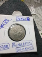 1988 Singapore 20 Cents Coin
