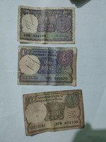 Set of Three Vintage Indian One Rupee Banknotes