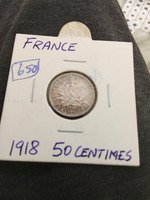 1918 France 50 Centimes Silver Coin - Image 1