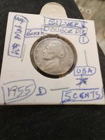 1955 D USA Silver Jefferson Nickel - Double Die Error