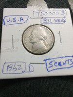 1962-D U.S. Silver Jefferson Nickel 5 Cents Coin