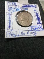 1964 USA 5 Cents Jefferson Nickel No Mint Mark