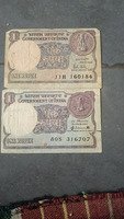 Vintage Indian Rupee Banknotes - 1, 10, and 20 Rupees