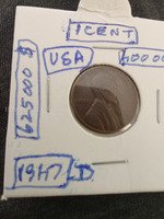 1947-D USA 1 Cent Coin
