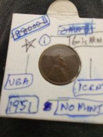 1951 USA Wheat Penny - No Mint Mark