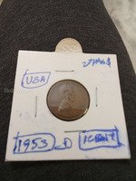 1953 D USA Lincoln Wheat Penny One Cent Coin
