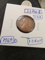 1969-D USA Lincoln Wheat Penny 1 Cent Coin