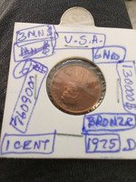 1975 D usa 1 cent. bronze.