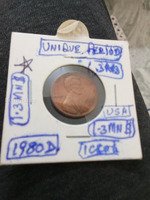 1980-D USA One Cent Lincoln Penny with 1.3mm Die Crack