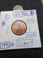 1991 D USA Lincoln Penny Cent UNC