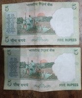 Pair of Old Indian 5 Rupees Banknotes with Consecutive Serial Numbers - Image 2