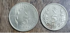 Set of Two Indian 5 Rupees Coins (2014 and 2021) - Image 2