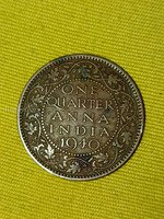 1940 British India George VI One Quarter Anna Coin – Calcutta Mint – Vintage Rare Collectible