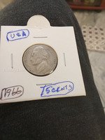 1966 USA 5 Cents Jefferson Nickel Coin