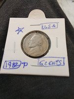 1982-P USA Jefferson Nickel 5 Cents Coin