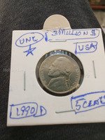 1990-D USA 5 Cents Jefferson Nickel Coin UNC