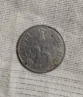 1988 India 25 Paise Coin with Rhinoceros Design