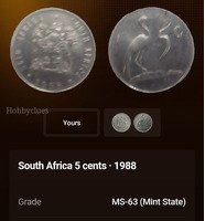 1988 South Africa 5 Cents Coin MS-63 Mint State