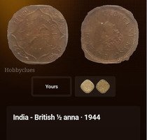 India British ½ Anna Coin 1944