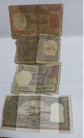 Set of Vintage Indian Rupee Banknotes - 1, 2, and 10 Rupees