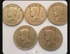Set of 5 Vintage 1974 Philippines 1 Piso Coins Featuring Jose Rizal