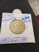1992 Italy 200 Lire Proof Coin - Genova Expo