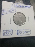 1957 Netherlands 25 Cent Silver Coin