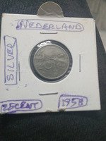 1958 Netherlands 25 Cent Silver Coin
