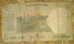 Old Indian 5 Rupees Banknote with Mahatma Gandhi - Image 2