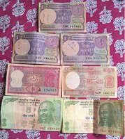 Vintage Indian Rupee Banknotes Collection - 1, 2, and 5 Rupees