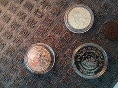 Set of Collectible Coins: US Quarter, US $1, and Liberia $10
