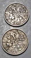 Set of Two British Sixpence Coins 1956 & 1959
