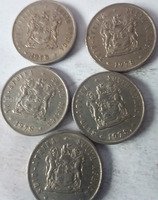 Set of 5 South African 5 Cent Coins from 1978