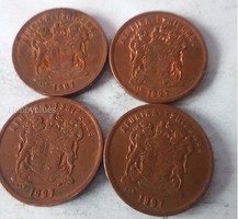 Set of 4 Vintage 1997 South African 2 Cent Coins