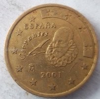 2001 Spain 50 Euro Cent Coin Featuring Cervantes - Image 2