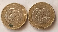 Two 2002 Greek 1 Euro Coins